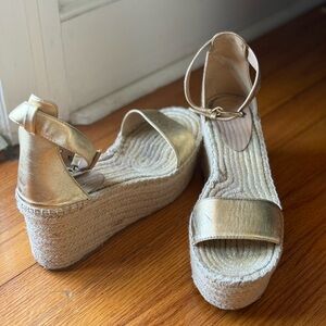 J. Crew Metallic Gold Espadrille Platform Wedge Sandals